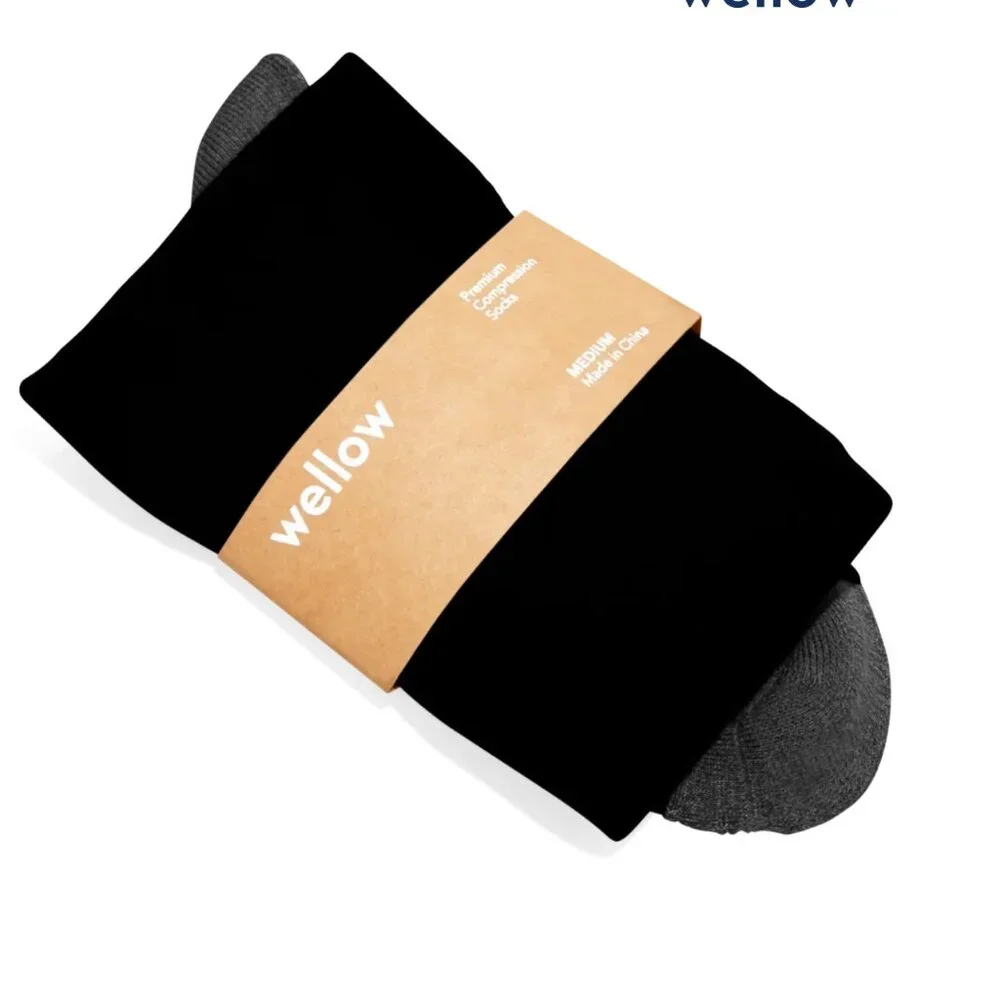 Wellow | Socks | Wide Calf Compression Socks | Black Charcoal